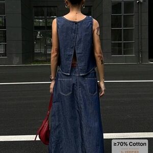 Denim Wide-Leg Women Jeans Skirt - Blue